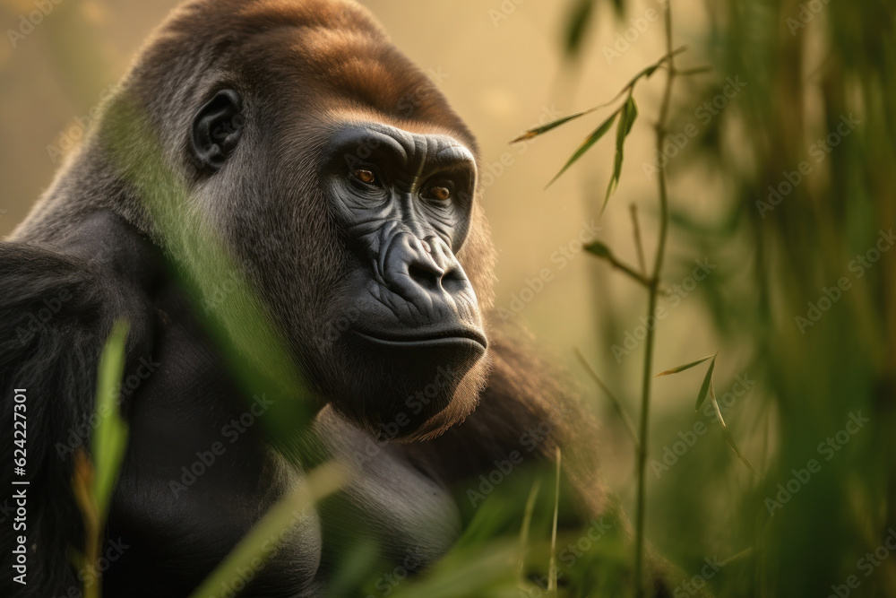 Obraz premium Gorilla, Wildlife Photography, Generative AI