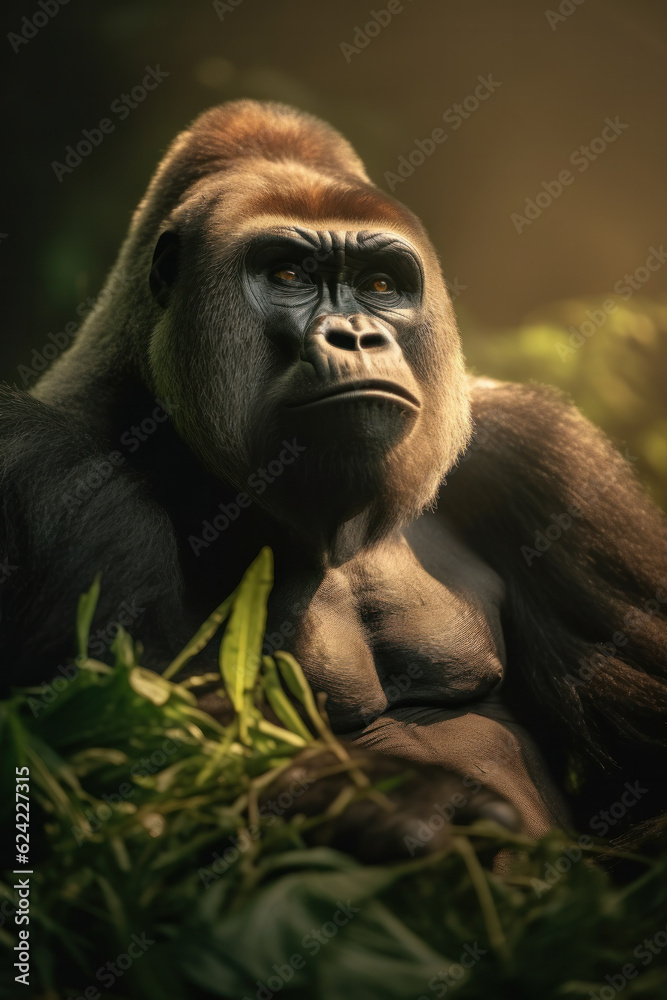 Obraz premium Gorilla, Wildlife Photography, Generative AI