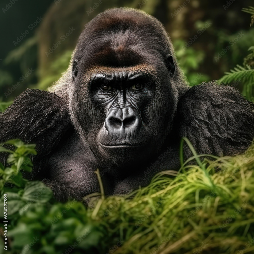 Obraz premium Gorilla, Wildlife Photography, Generative AI