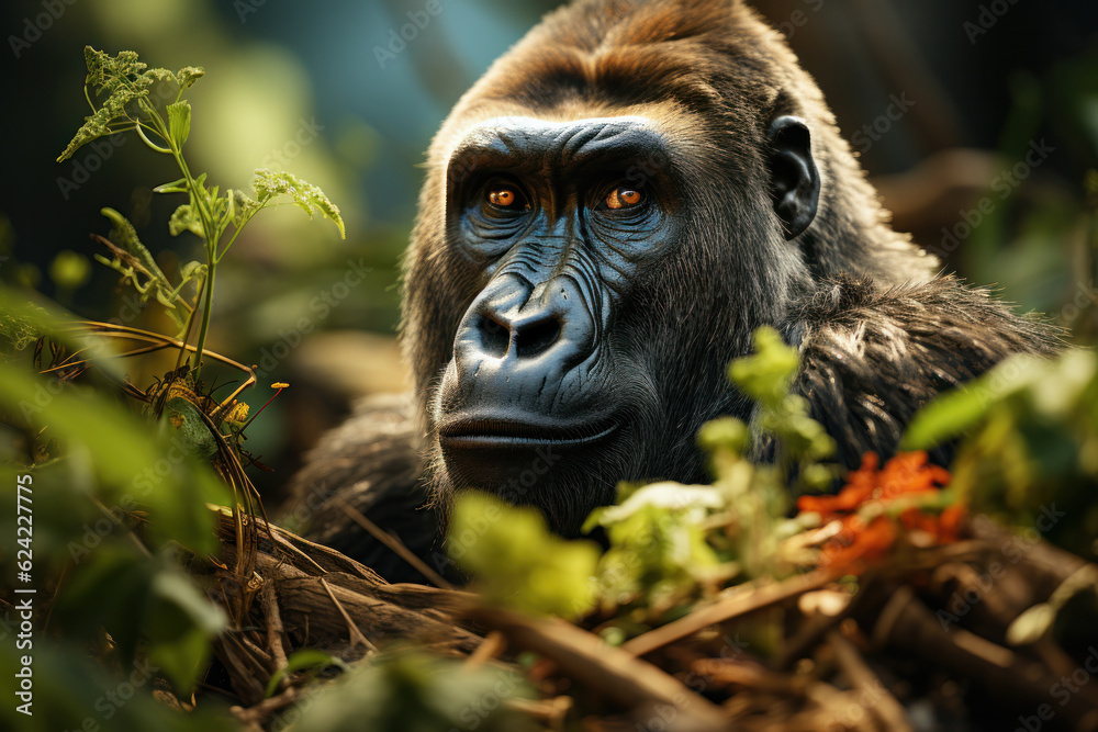 Obraz premium Gorilla, Wildlife Photography, Generative AI