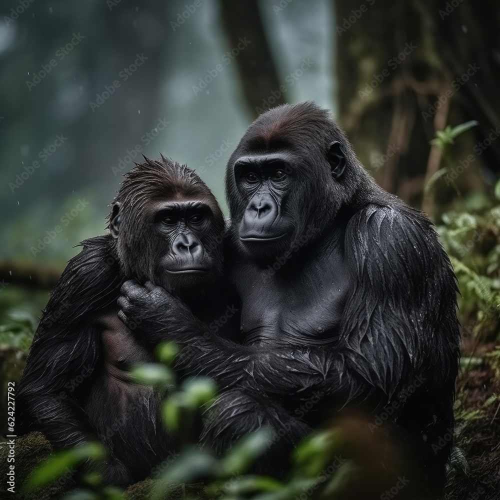 Obraz premium Gorilla, Wildlife Photography, Generative AI