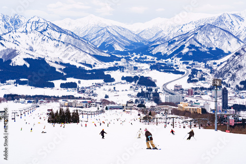 A ski slope with a panoramic view