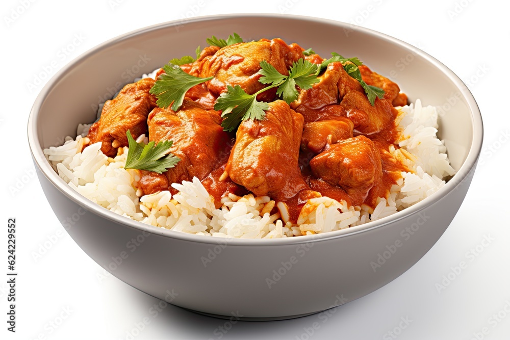 Chicken curry with rice traditional indian food isolated on white background Chicken curry with rice traditional indian food isolated on white background