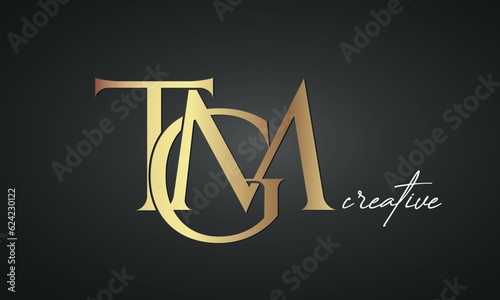 luxury letters TGM golden logo icon premium monogram, creative royal logo design	
 photo