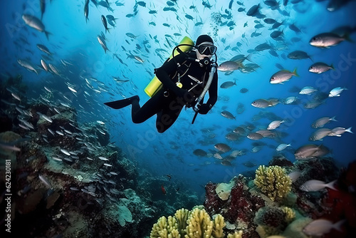 Wallpaper Mural Scuba diver under the water surrounded by fishes Torontodigital.ca