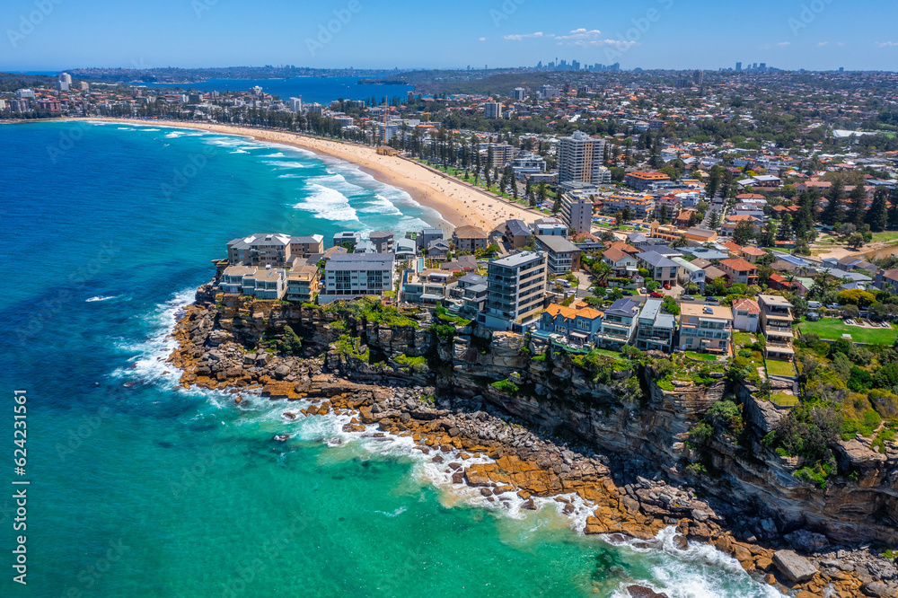 Drone aerial view over Queenscliff and Manly Northern Beaches