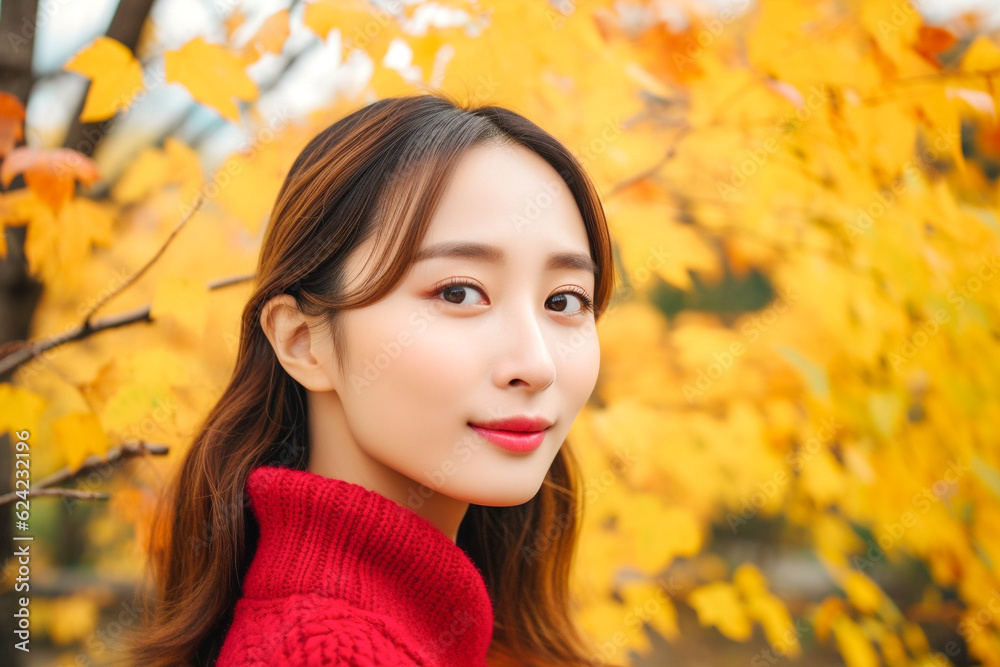 紅葉の中の女性ポートレート AI生成画像 ジェネレーティブAI 紅葉の中の女性ポートレート AI生成画像 ジェネレーティブAI