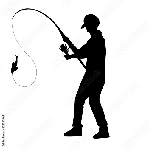 Illustration of a silhouette of a person fishing