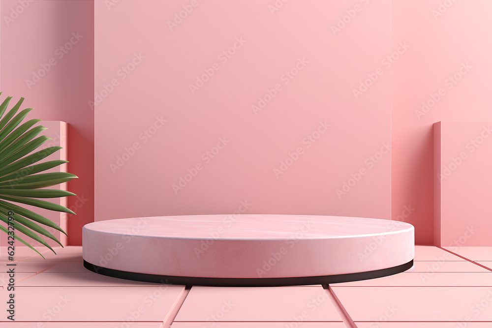 Minimal empty podium for product presentation on pink background. Generative AI Minimal empty podium for product presentation on pink background. Generative AI