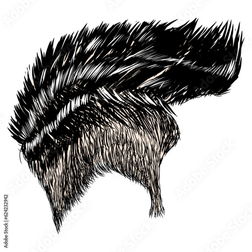 Illustration of black undercut hair. Perfect for sticker, icon, logo, element with hairstyle, barbershop theme.