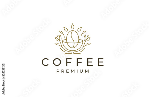 Nature coffee minimalist line style logo icon design template flat vector photo