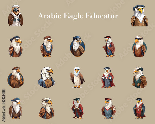 Elegant Arabian Eagle Teacher: Full Body Vector Set of 17