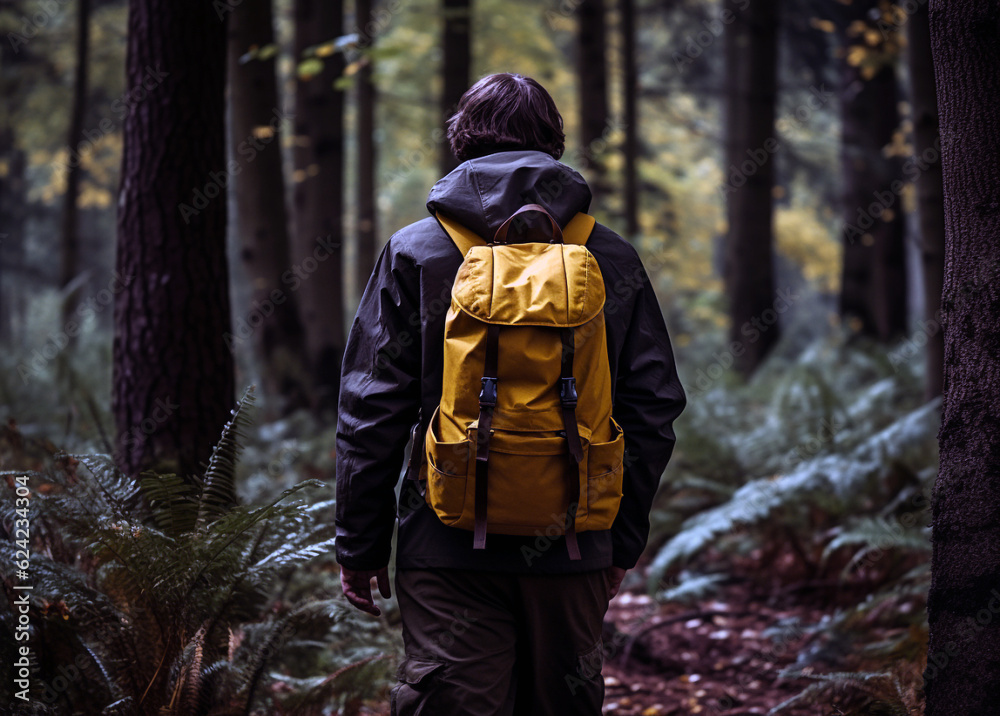 person with backpack in the forest person with backpack in the forest