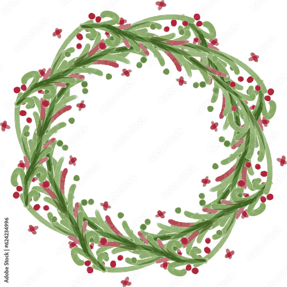 Christmas wreath watercolor,watercolour illustration hand drawn
