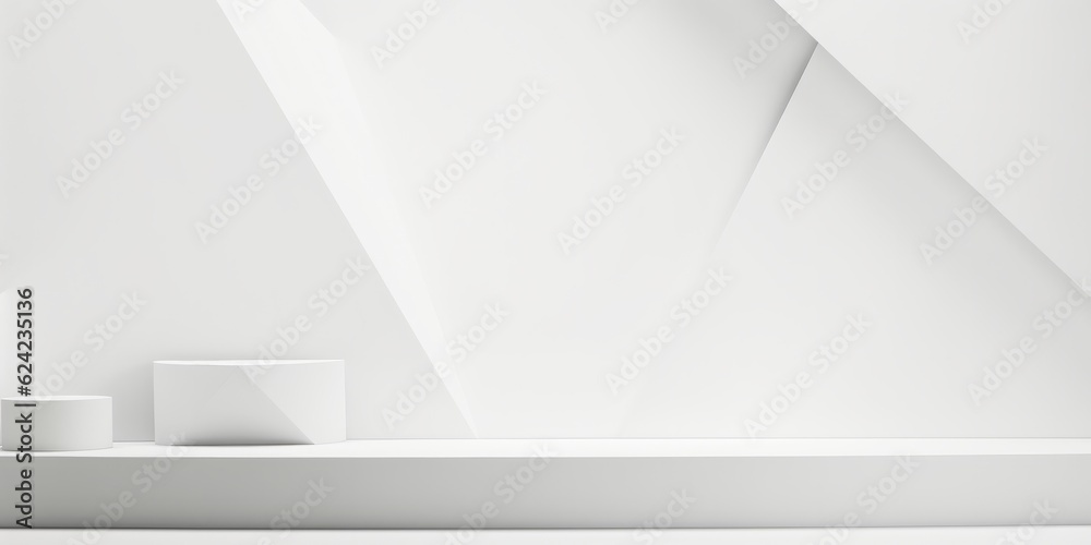 Fototapeta premium Modern Office: Dynamic Diagonals in a White Backdrop with Geometric Shapes, Generative AI