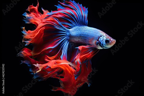 Halfmoon Betta splendens fighting fish in Thailand on isolated black background