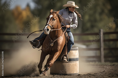 women horse barrel racing, neural network generated image