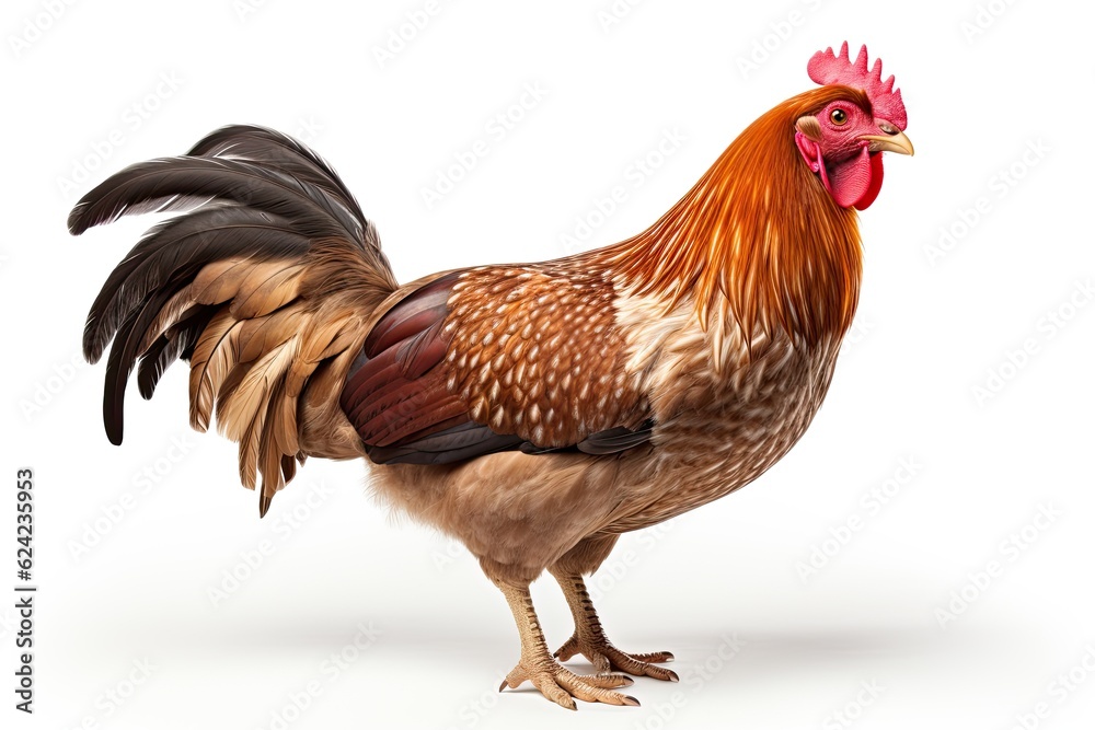 Male rooster isolated on white background