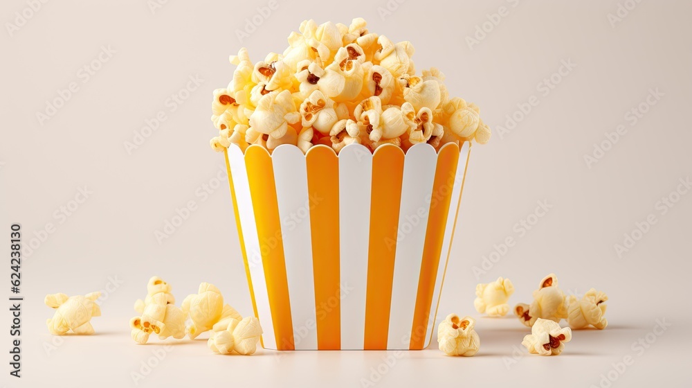 Popcorn viewed float Paper cup with popcorn on white isolated Popcorn viewed float Paper cup with popcorn on white isolated