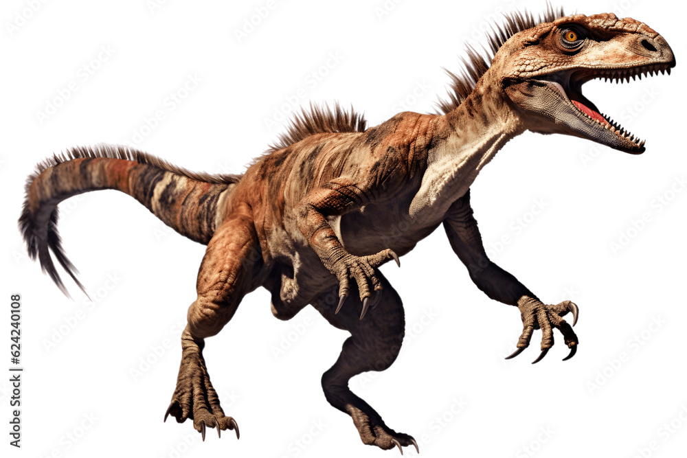 Naklejka premium Velociraptor dinosaur isolated on transparent background, Generative AI