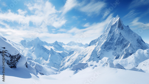 Landscape illustration with a snow rock mountain. Created with Generative AI © agrus_aiart