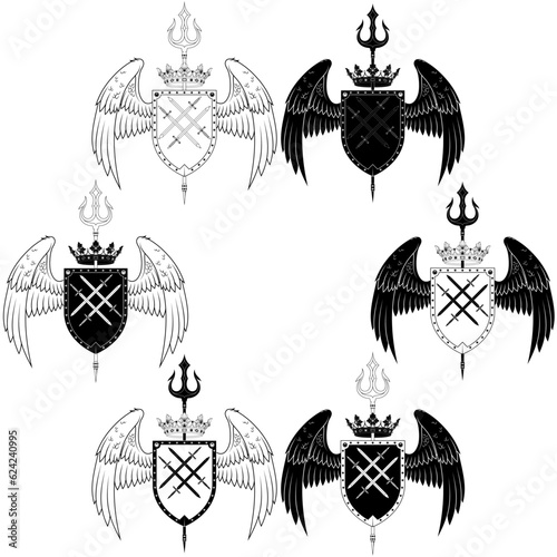 Winged Coat of Arms with trident and crown