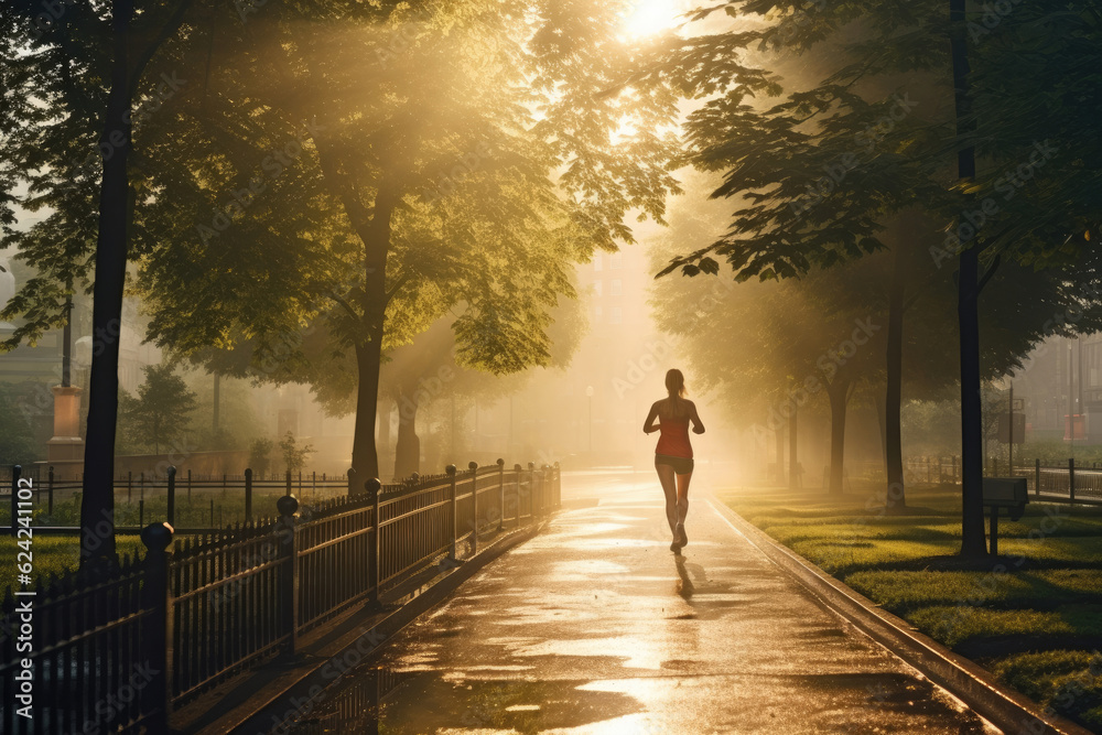 young woman jogging in city park at early morning young woman jogging in city park at early morning
