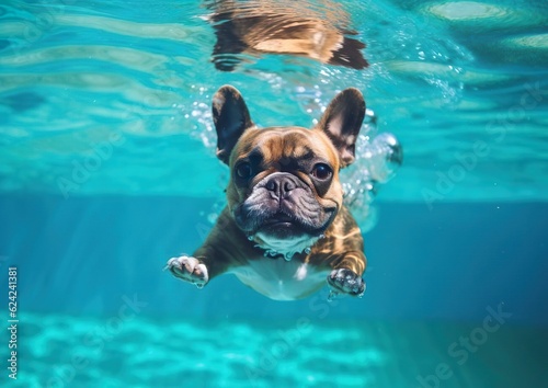 a french bulldog swimming
