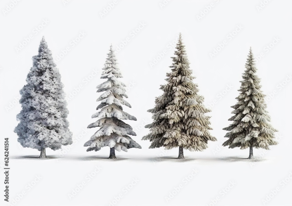 Collection of trees in the snow isolated