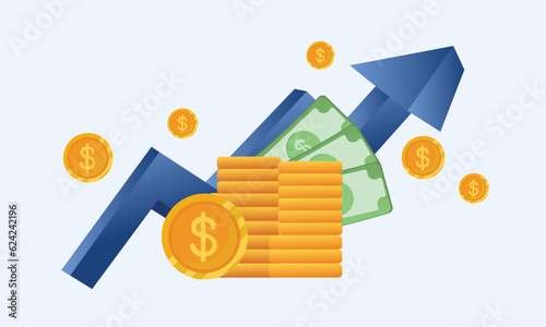 Successful entrepreneur or investor presentation stack of money and growth diagram.on white background.Vector Design Illustration.