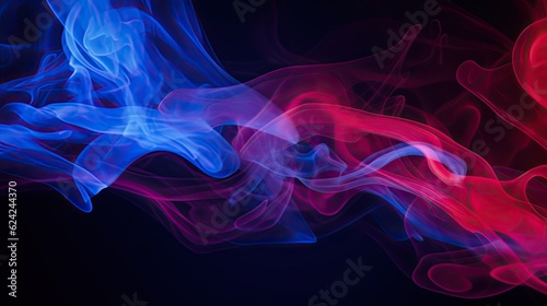 Abstract blue and red smoke steam moves on a black background