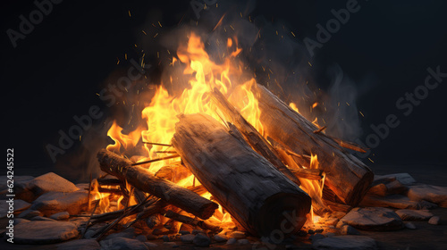 Realistic campfire burning eucalyptus wood