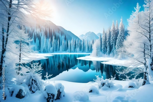 winter landscape with snow and trees generated by AI tool