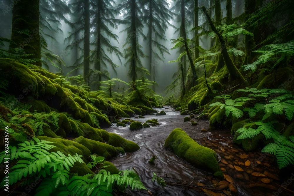 tropical rain in green forest generated by AI tool tropical rain in green forest generated by AI tool