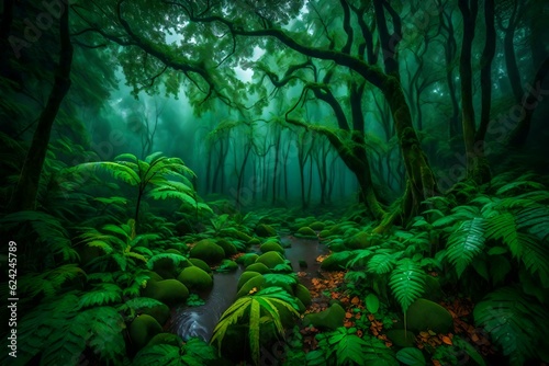 tropical rain in green forest generated by AI tool