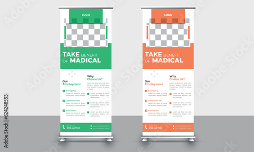 Modern minimal medical roll up banner design, rack card template.