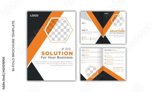 Minimalist bi fold business brochure design template, company profile page. 