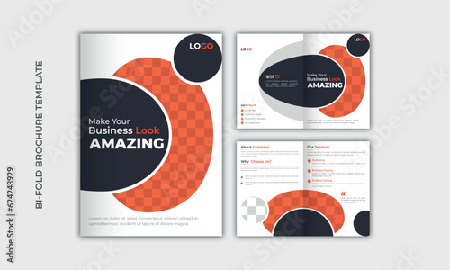 Premium  corporate bi fold business brochure design template, company profile page.
