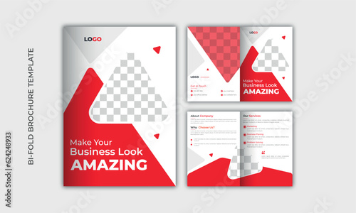 Professional red corporate bifold brochure template design for your business company,