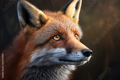 Red Fox - Vulpes vulpes, sitting up at attention. Red fox portrait. Generative AI.