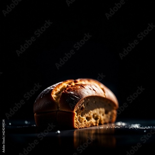Bread on black background , cinematic lighting, Generative Ai
