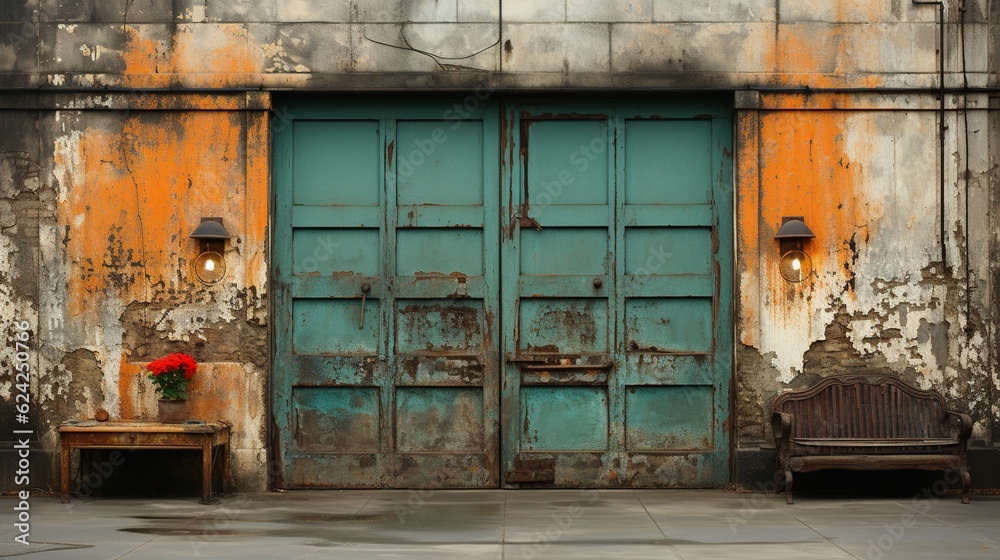 cast iron door, entrance to an industrial warehous, generative AI