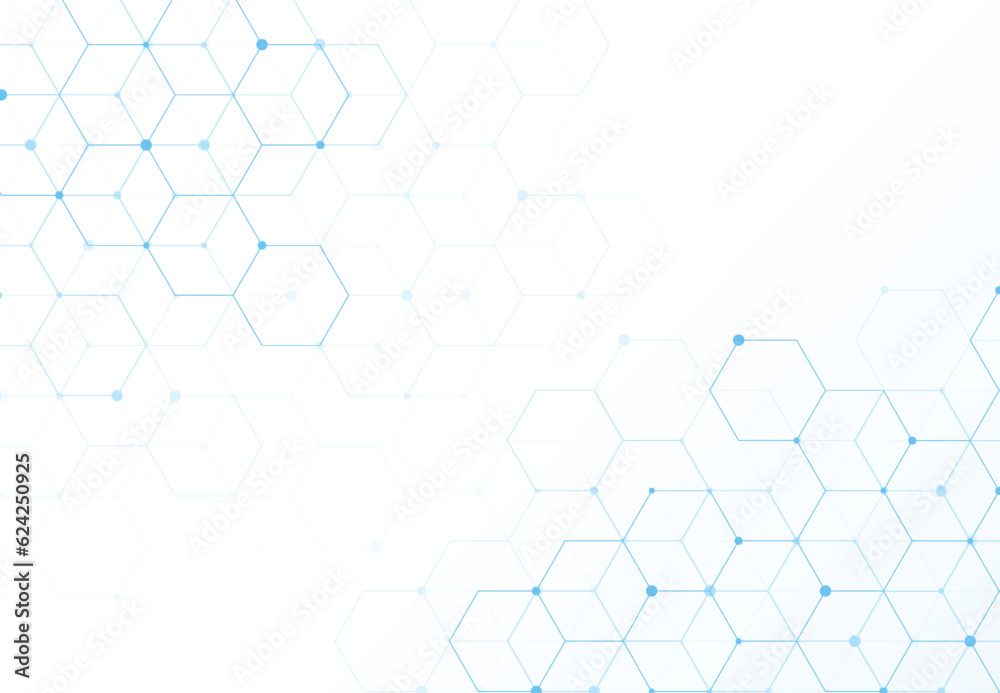 Abstract hexagonal molecular structures in technology background and science style. Medical design. Vector illustration