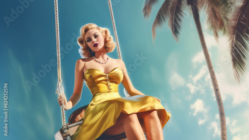 a woman is resting on a swing