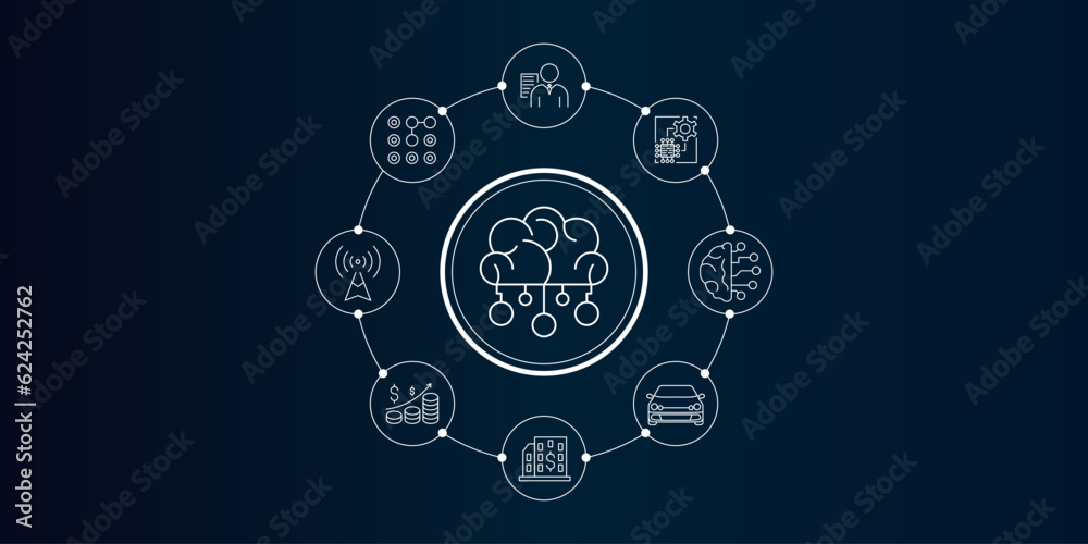 Artificial intelligence and Automated machine learning language. Cybersecurity computer vision, business, industrial vector image. Chat with AI, big data vector line icons set