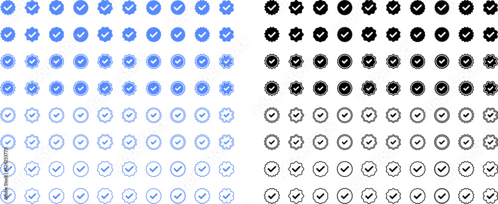 Blue checkmarks. Blue tick. Profile verification icon vector