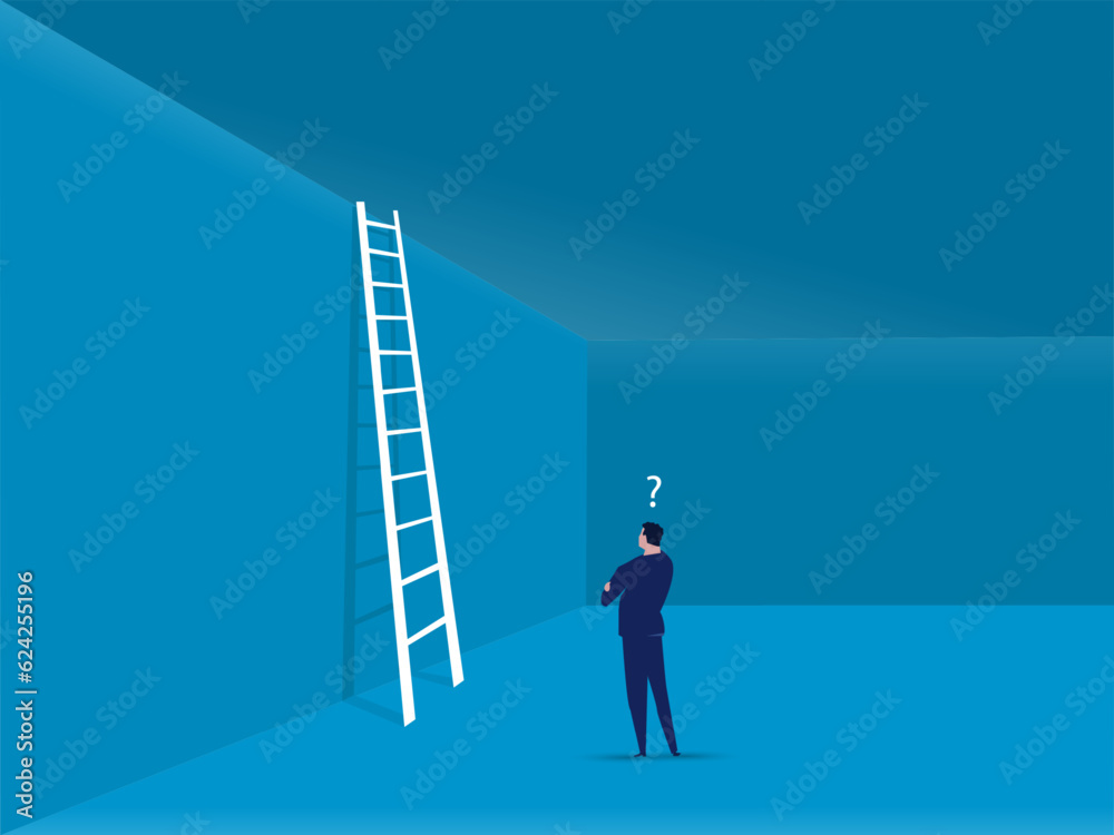 businessman looking up at a ladder solution, challenge, concept. vector illustration. businessman looking up at a ladder solution, challenge, concept. vector illustration.