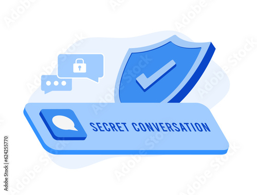 Secret chat messages with end-to-end encryption concept. Encrypted chat and private conversation, secure communication in messaging app. Illustration isolated on white background