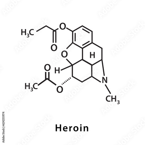 Heroin structure formula flat style