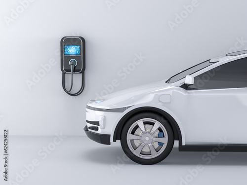 Ev car or electric vehicle with recharging station © phonlamaiphoto